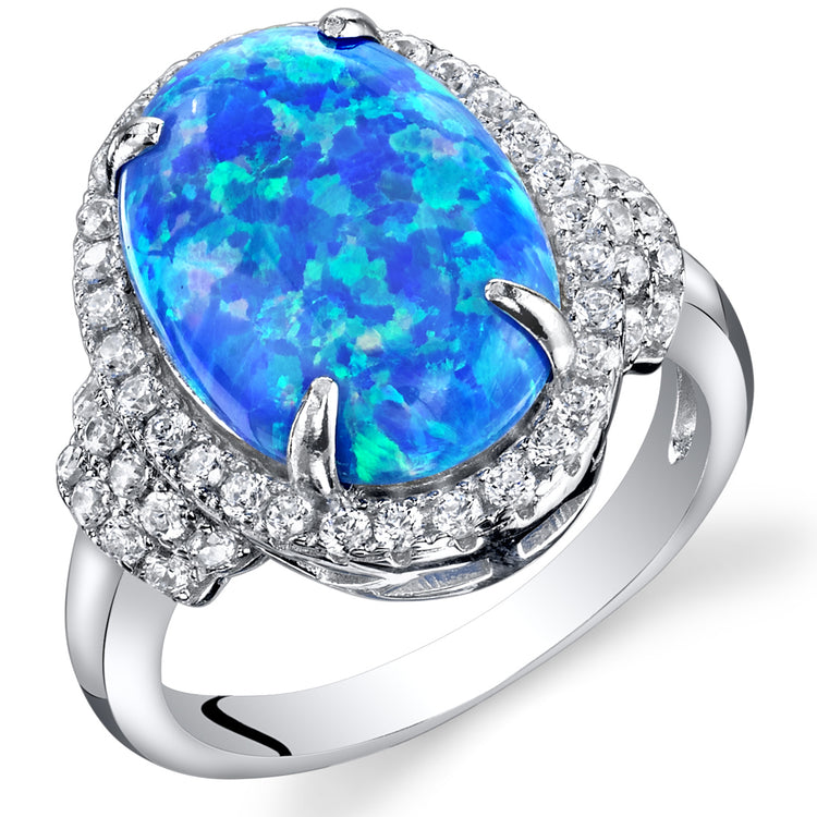 Sterling Silver Azure Opal and Cubic Zirconia Ring