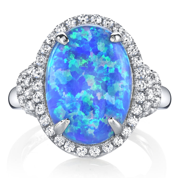 Sterling Silver Azure Opal and Cubic Zirconia Ring