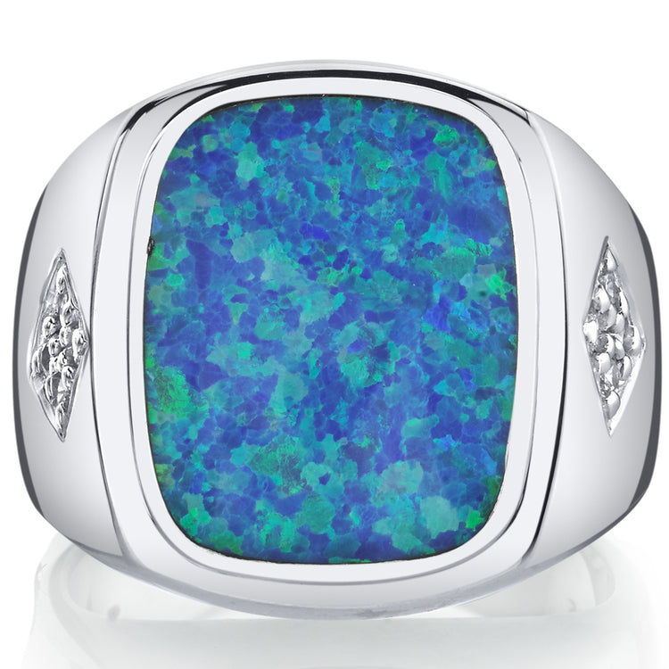 Sterling Silver Azure Blue Opal Knight Ring