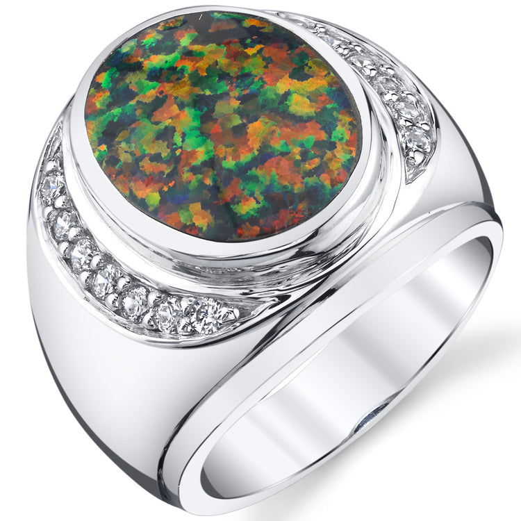 Sterling Silver Blazing Black Opal Godfather Ring