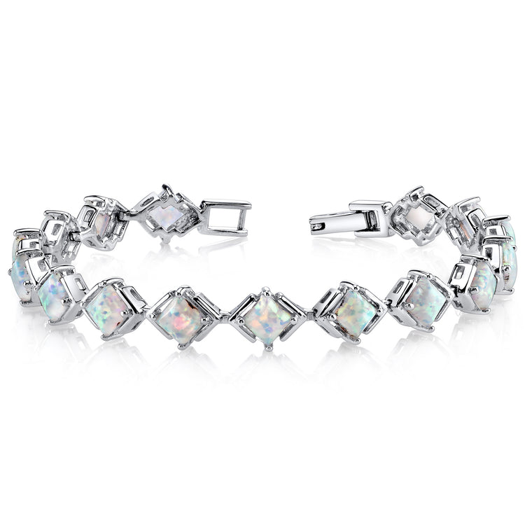 Sterling Princess Cut White Opal Tennis Bracelet