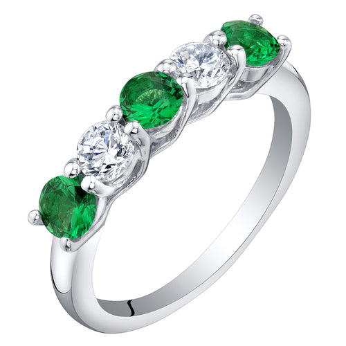 Sterling Silver Emerald and CZ 5-Stone Trellis Ring