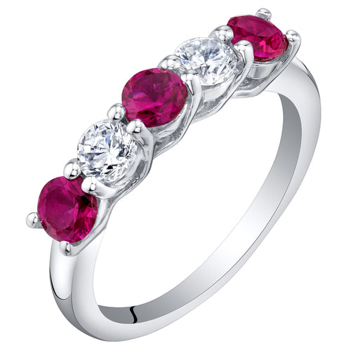 Sterling Silver Ruby and CZ 5-Stone Trellis Ring