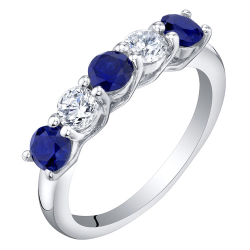 Sterling Silver Sapphire and CZ 5-Stone Trellis Ring