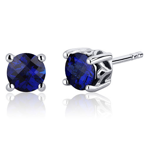 Sterling Silver Blue Sapphire Round Scroll Stud Earrings