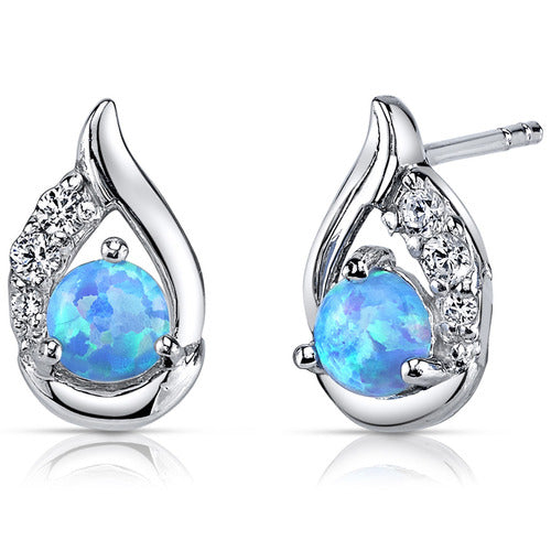 Sterling Powder Blue Opal & Cubic Zirconia Earrings