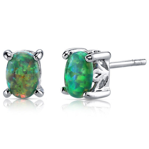 Sterling Silver Absinthe Green Opal Oval Scroll Stud Earrings