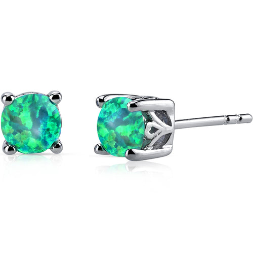Sterling Silver Absinthe Green Opal Round Scroll Stud Earrings