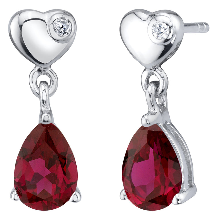 Sterling Silver Ruby Heart Dangle Earrings