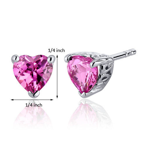 Sterling Pink Heart Sapphire Scroll Stud Earrings