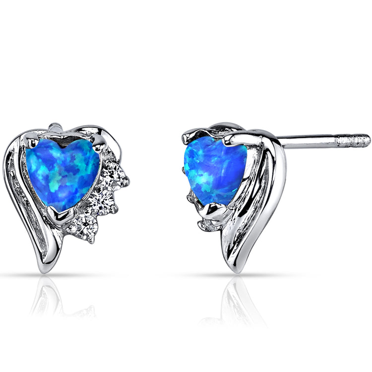 Sterling Azure Blue Opal Sweetheart Earrings