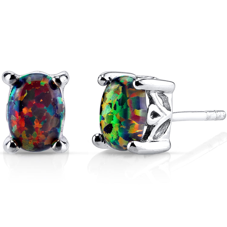 Sterling Blazing Black Created Opal Stud Earrings