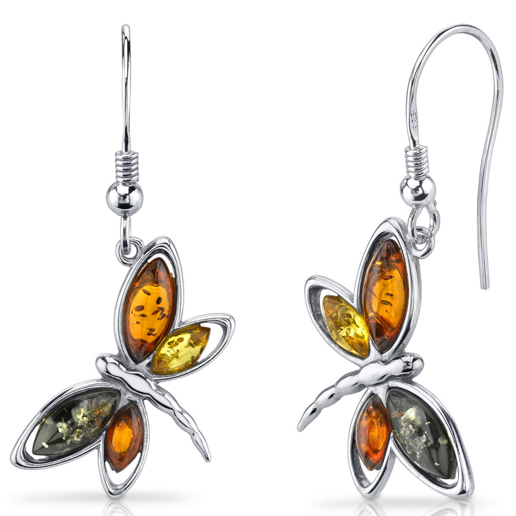Sterling Baltic Amber Butterfly Dangle Earrings