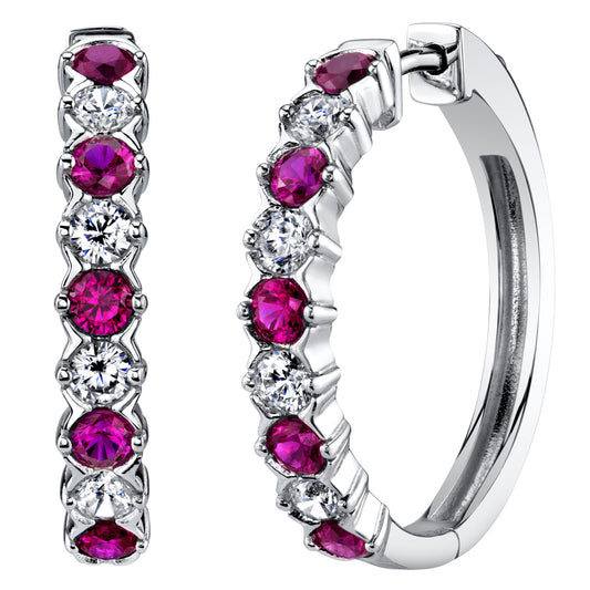 Sterling Silver Ruby Hoop Earrings