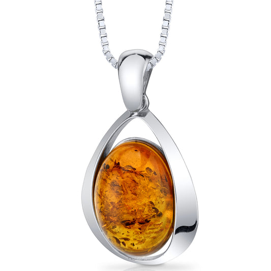 Sterling Silver 18" Cognac Baltic Amber Pendant