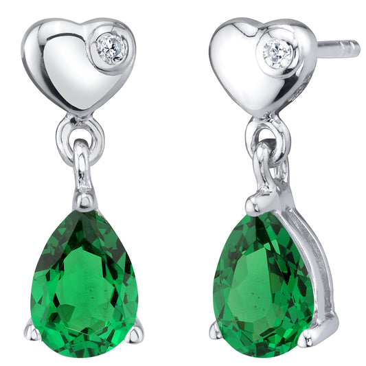 Sterling Silver Emerald Heart Dangle Earrings