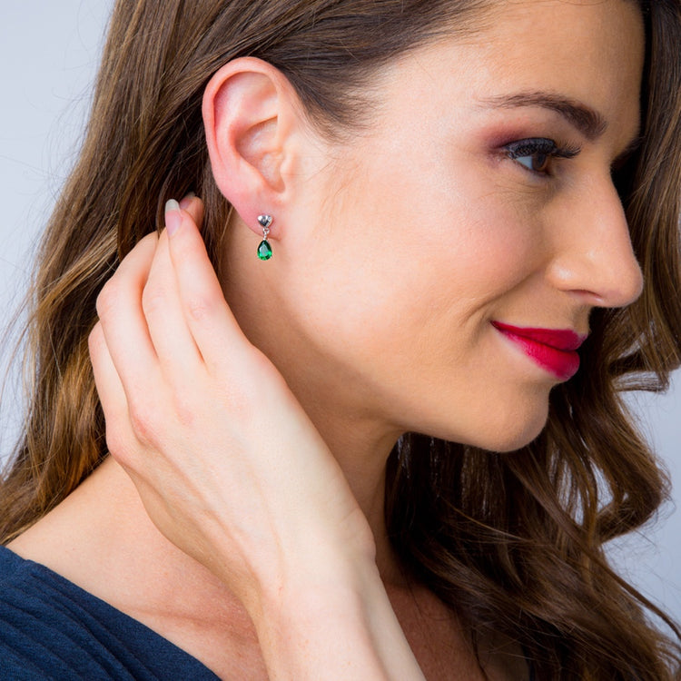 Sterling Emerald Heart Dangle Earrings