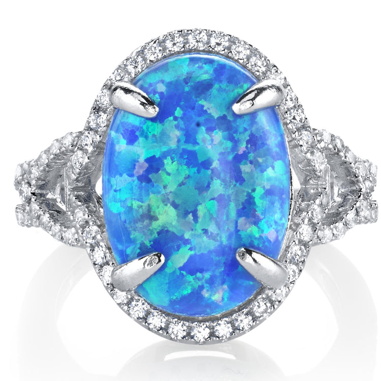 Sterling Silver Azure Opal Halo Ring
