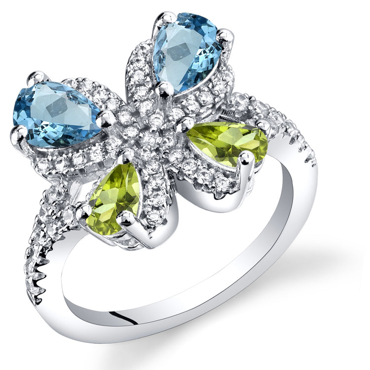 Sterling Silver Topaz and Peridot Butterfly Ring