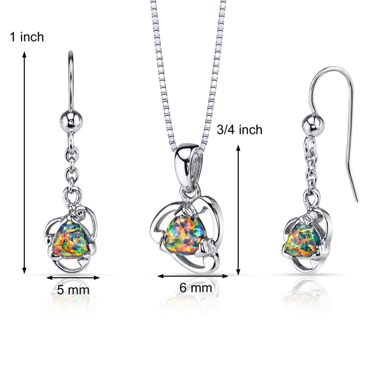 Sterling Black Opal Lily Pendant Earrings & Necklace Set