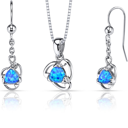 Sterling Silver Azure Blue Opal Pendant & Earrings Set