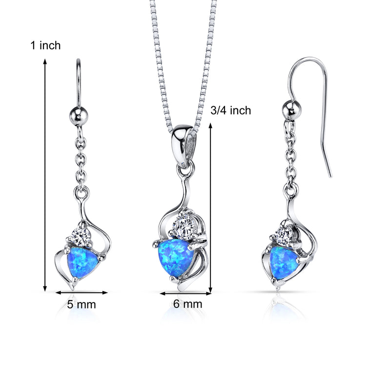 Sterling Blue Opal Trillion Pendant & Earrings Set