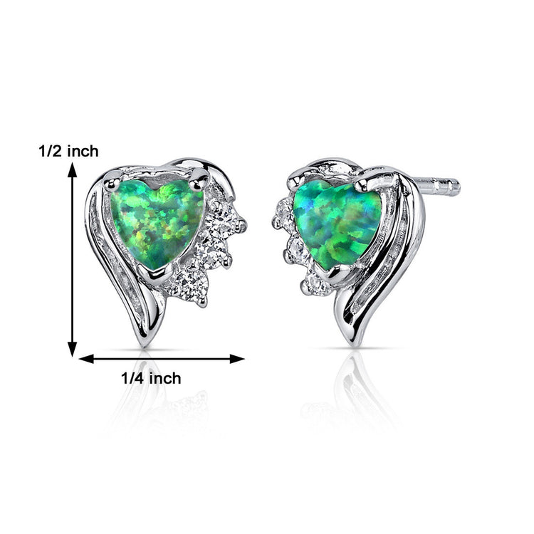Sterling Green Opal Heart Shape Earrings