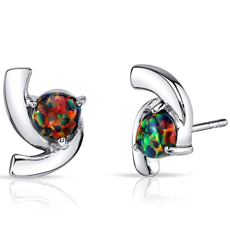 Sterling Silver Blazing Black Created Opal Earrings