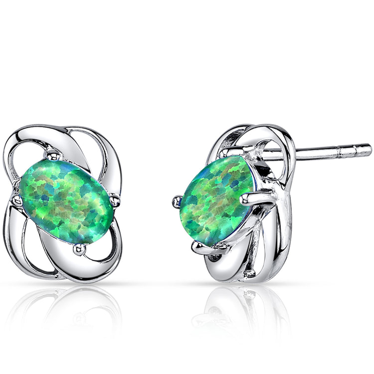 Sterling Silver Absinthe Green Created Opal Earrings
