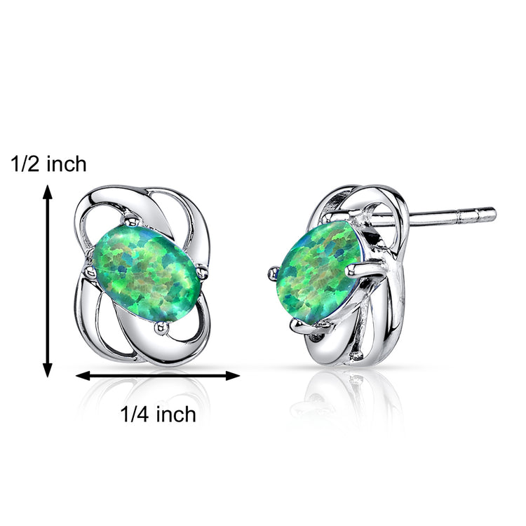 Sterling Silver Absinthe Green Created Opal Earrings
