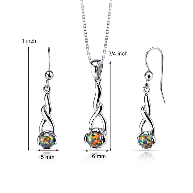 Sterling Silver Blazing Black Created Opal Pendant & Earring Set