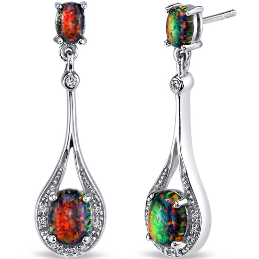 Sterling Silver Blazing Black Created Opal Earrings