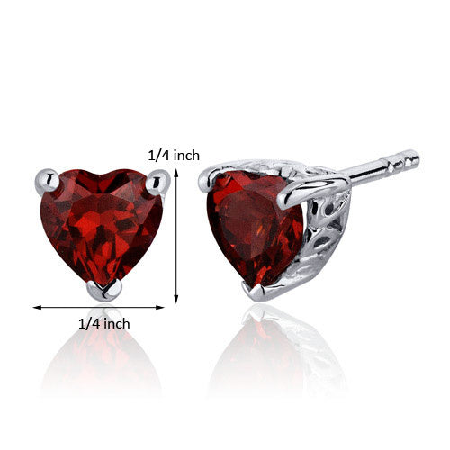 Sterling Silver Heart Shape Genuine Garnet Earrings