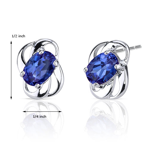 Sterling Silver Oval Shape Created Sapphire Earrings