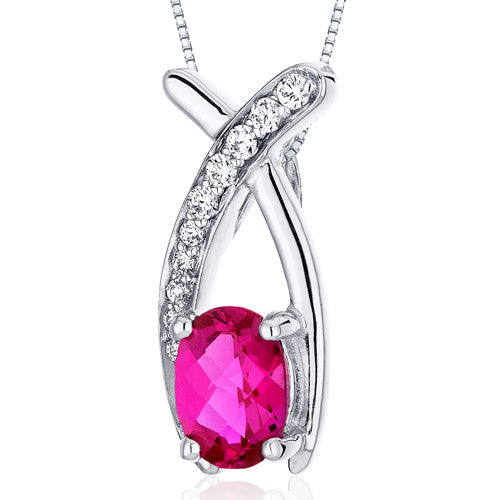Sterling Silver Lucid Elegance 1.00 Carats Oval Cut Sterling Silver Ruby Pendant