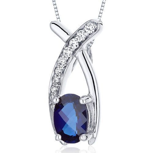 Sterling Silver Oval Shape Created Sapphire Pendant