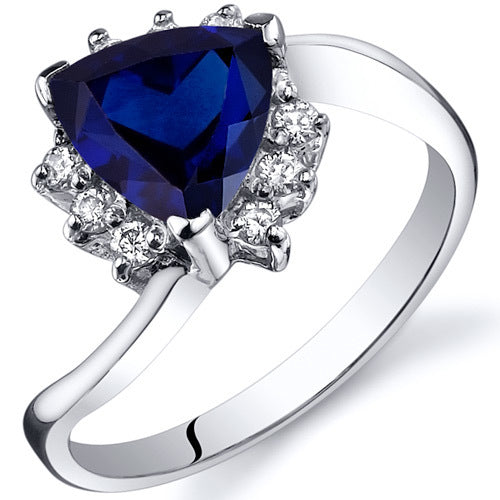 Sterling Silver Trillion Cut Blue Sapphire Bypass Ring