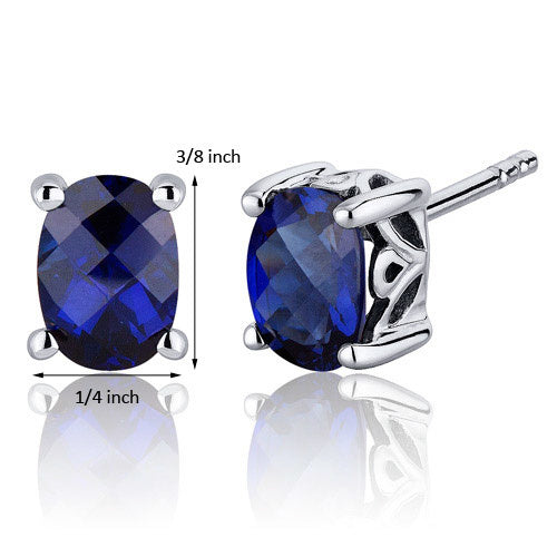 Sterling Silver 2.00 Carat Blue Sapphire Stud Earrings