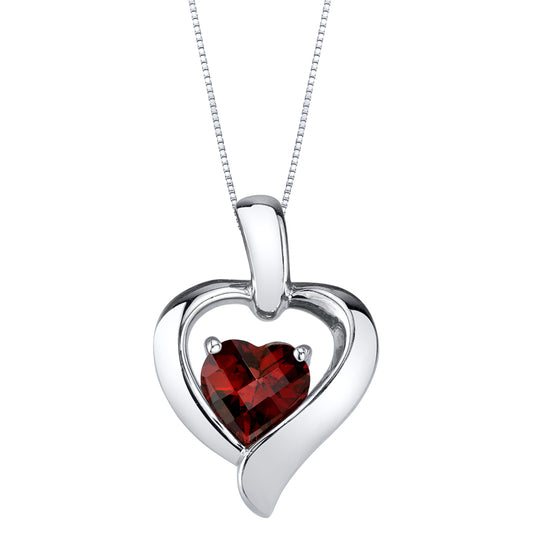 Sterling Silver Genuine Garnet Heart Pendant