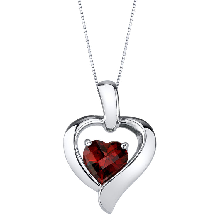 Sterling Silver Genuine Garnet Heart Pendant