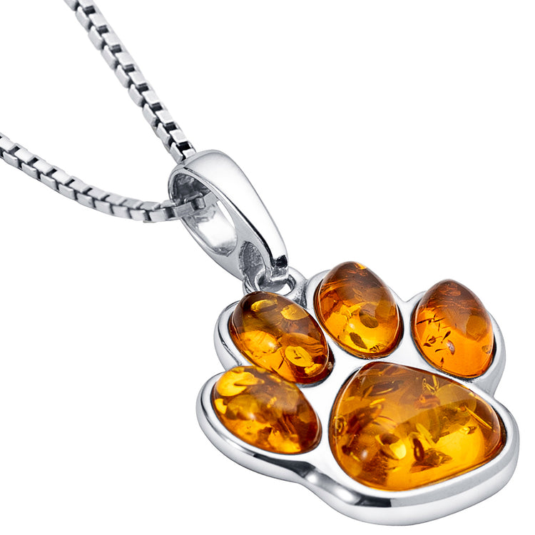 Sterling Silver Genuine Baltic Amber Paw Pendant