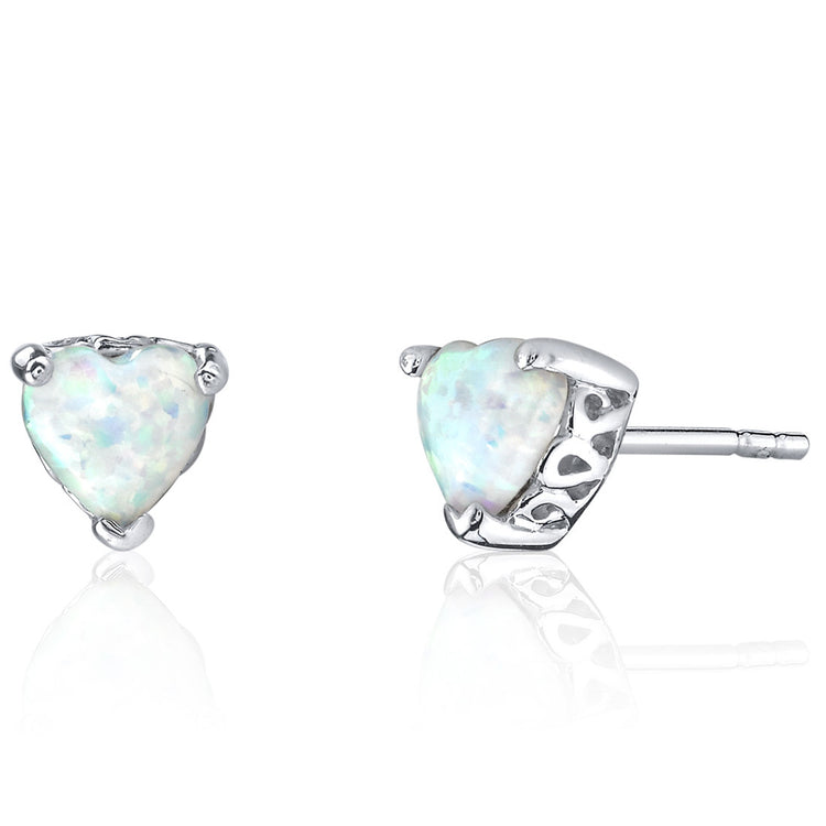 Sterling Silver Heart Shape Opal Stud Earrings