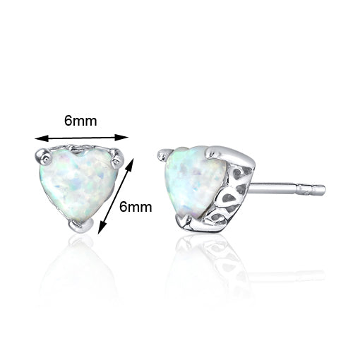 Sterling Silver Heart Shape Opal Stud Earrings
