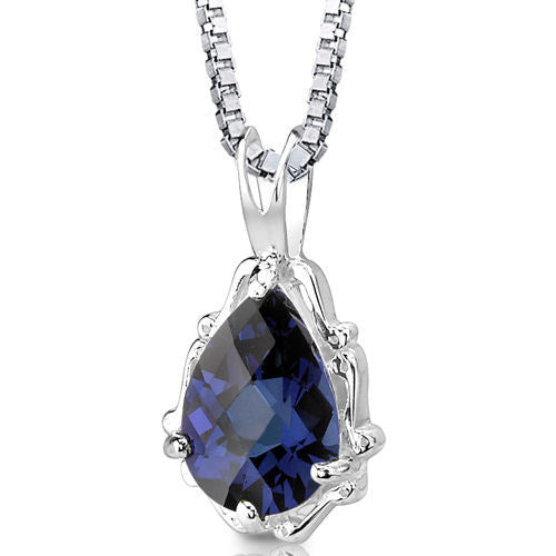 Sterling Silver Pear Shape Cut Blue Sapphire Pendant