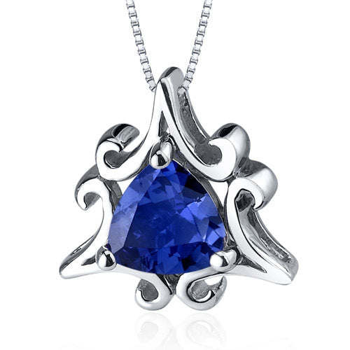 Sterling Silver Trillion Cut Created Blue Sapphire Pendant