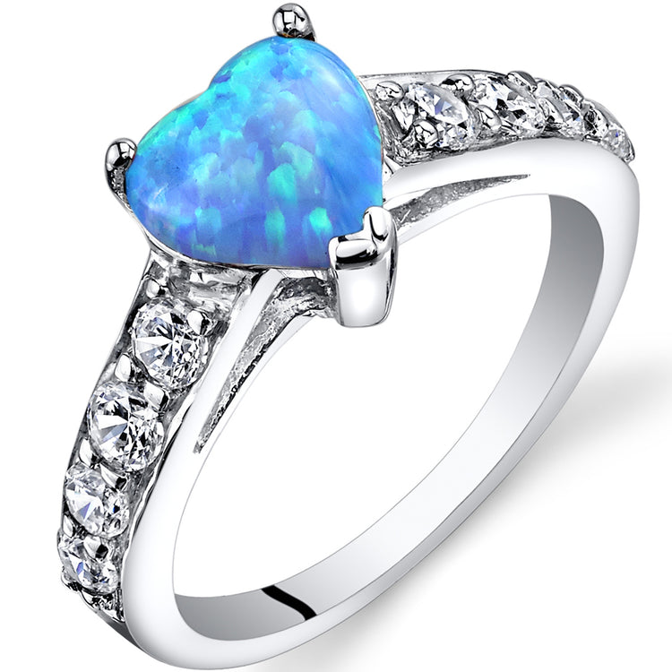 Sterling Silver Heart Shape Powder Blue Opal Ring