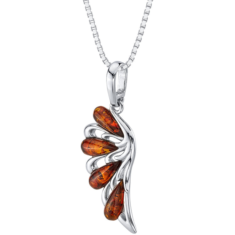 Sterling Silver Genuine Baltic Amber Angel Wing Pendant