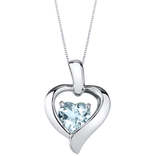 Sterling Silver Heart-Shaped Genuine Aquamarine Pendant