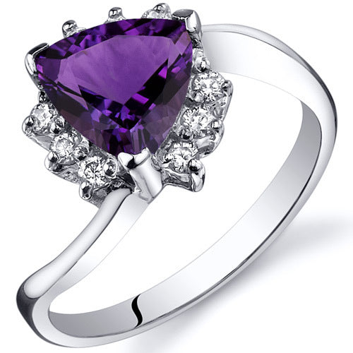 Sterling Silver Trillion Cut Genuine Amethyst Bypass Ring
