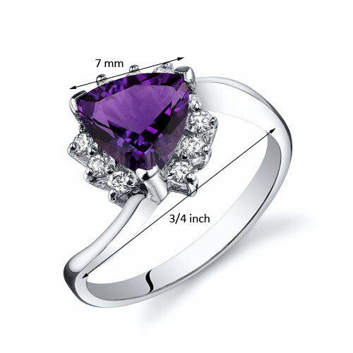 Sterling Silver Trillion Cut Genuine Amethyst Bypass Ring